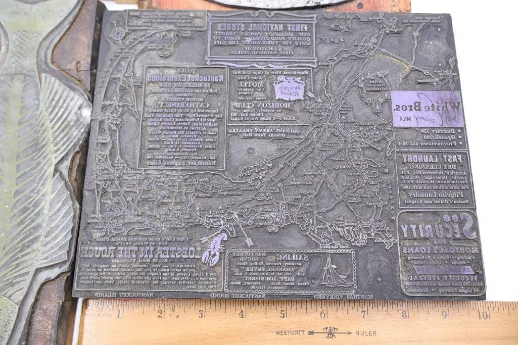 Large Vintage Printing Plate Collection with Letterpress Blocks & San Francisco Streetcar Scene - 10