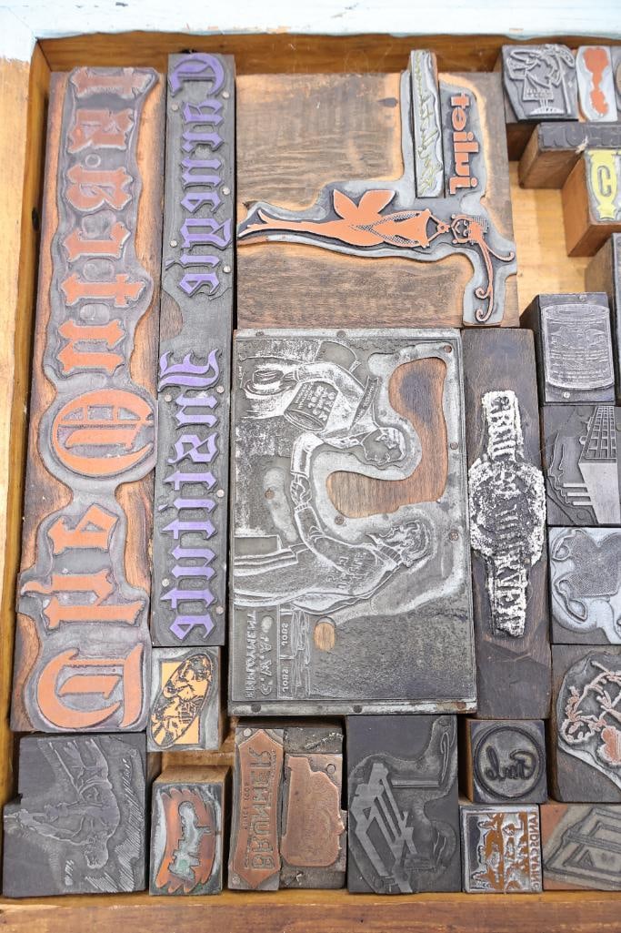 Large Vintage Printing Plate Collection with Letterpress Blocks & San Francisco Streetcar Scene - 16