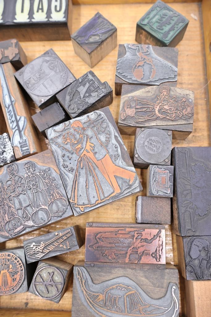 Large Vintage Printing Plate Collection with Letterpress Blocks & San Francisco Streetcar Scene - 18