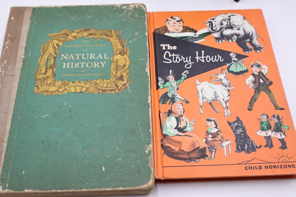 Collection of Vintage & Antique Hardcover Books with Carved Wood Bookends - 10