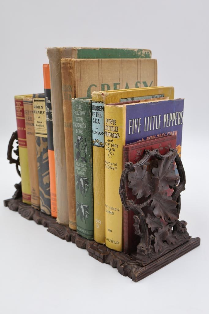 Collection of Vintage & Antique Hardcover Books with Carved Wood Bookends (1 of 16)