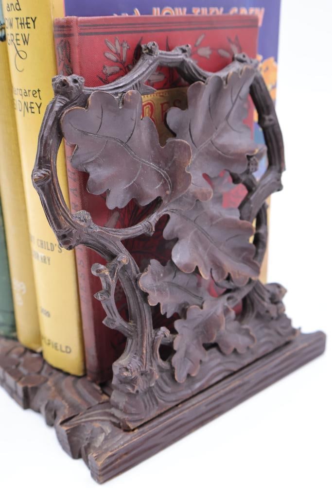 Collection of Vintage & Antique Hardcover Books with Carved Wood Bookends - 3