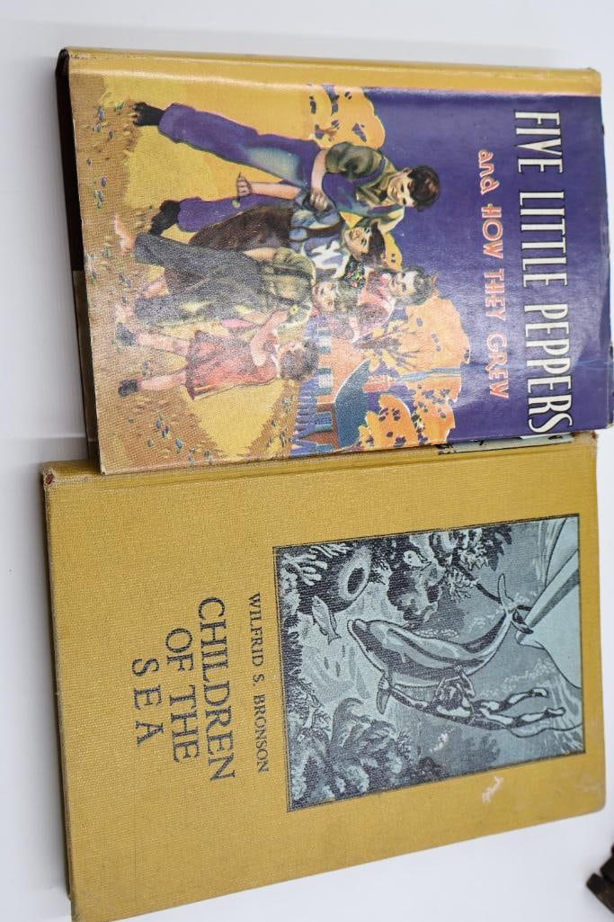Collection of Vintage & Antique Hardcover Books with Carved Wood Bookends - 8