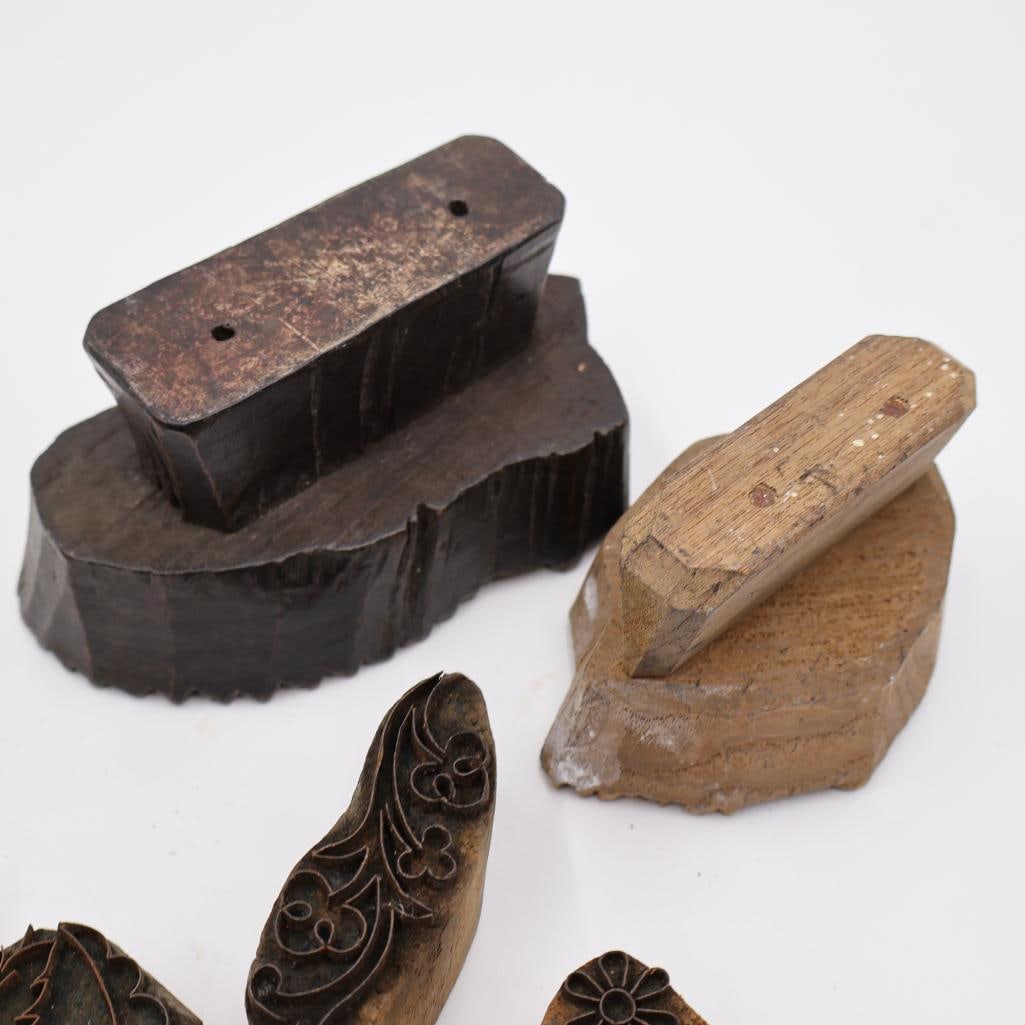 Collection of Antique Carved Textile Printing Blocks & Decorative Stamp Molds - 16