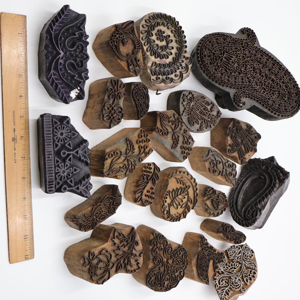 Collection of Antique Carved Textile Printing Blocks & Decorative Stamp Molds - 3