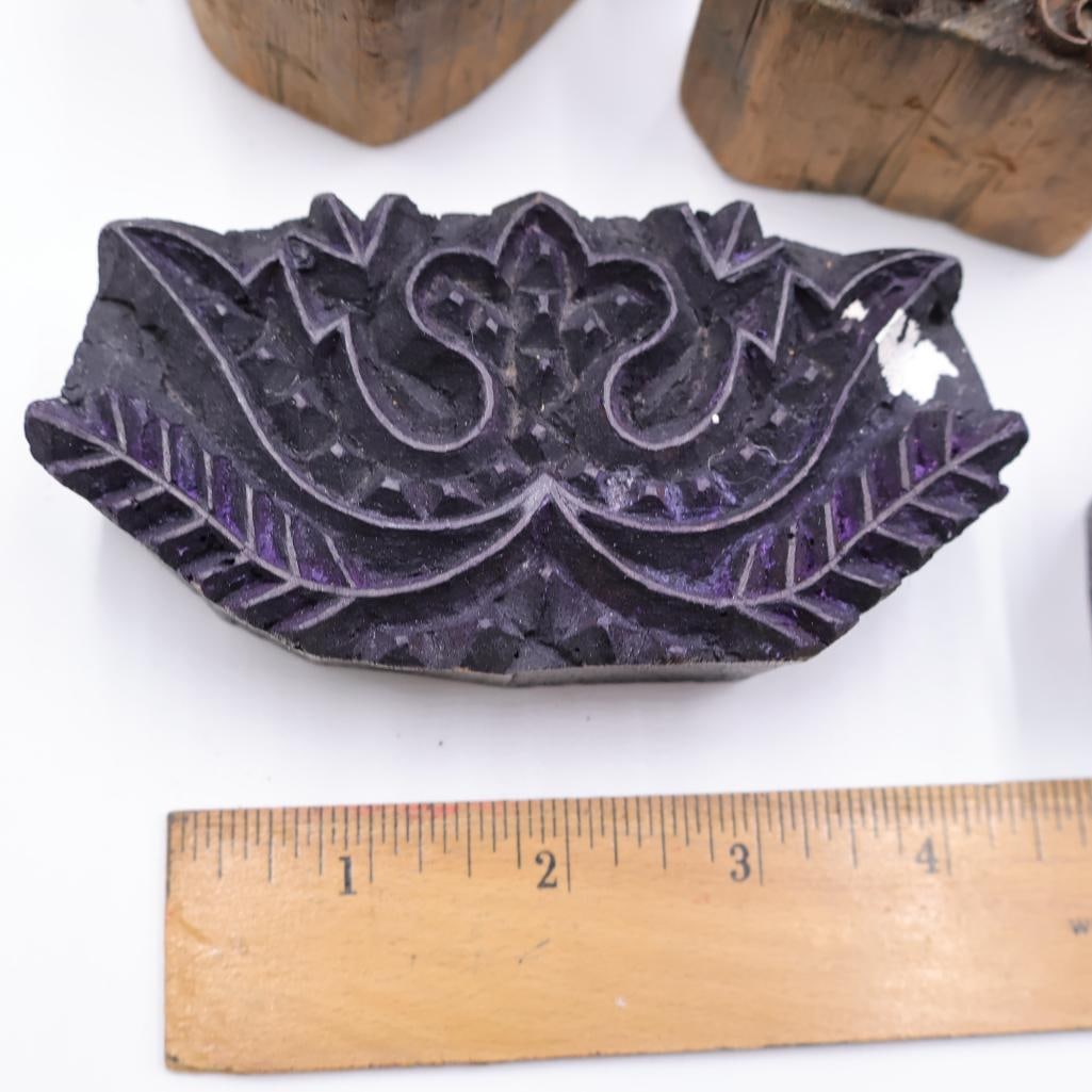 Collection of Antique Carved Textile Printing Blocks & Decorative Stamp Molds - 4