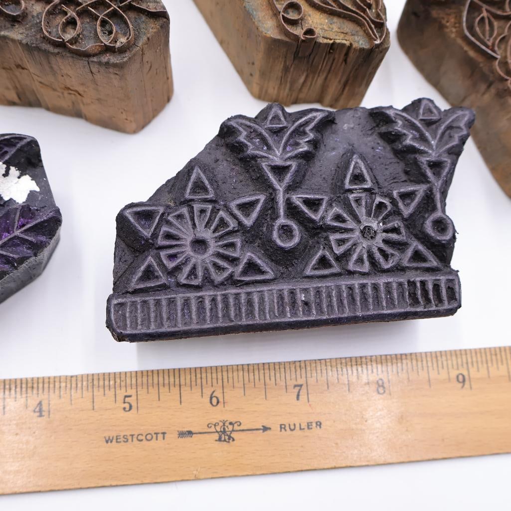 Collection of Antique Carved Textile Printing Blocks & Decorative Stamp Molds - 5