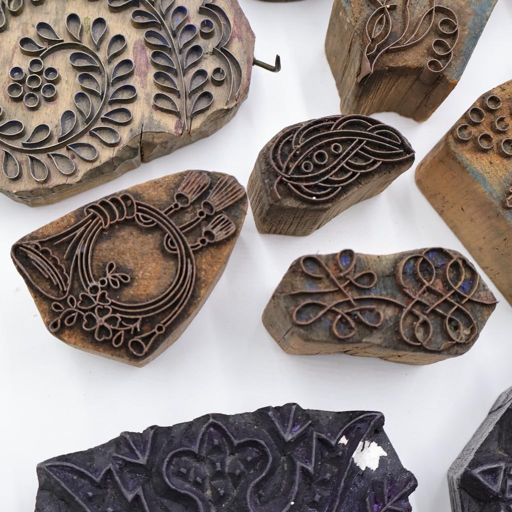 Collection of Antique Carved Textile Printing Blocks & Decorative Stamp Molds - 6