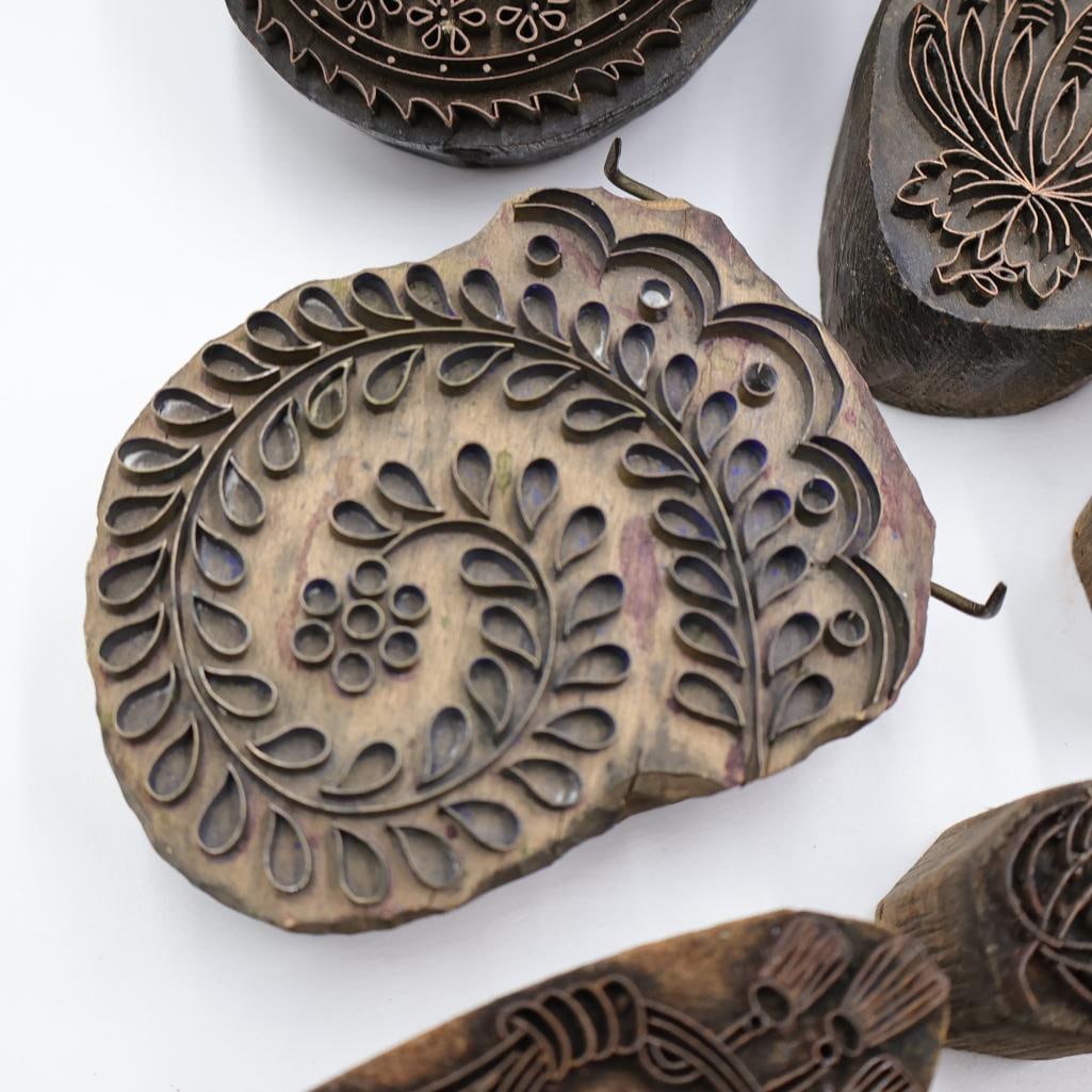 Collection of Antique Carved Textile Printing Blocks & Decorative Stamp Molds - 7