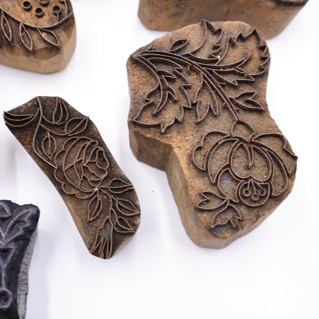 Collection of Antique Carved Textile Printing Blocks & Decorative Stamp Molds - 9