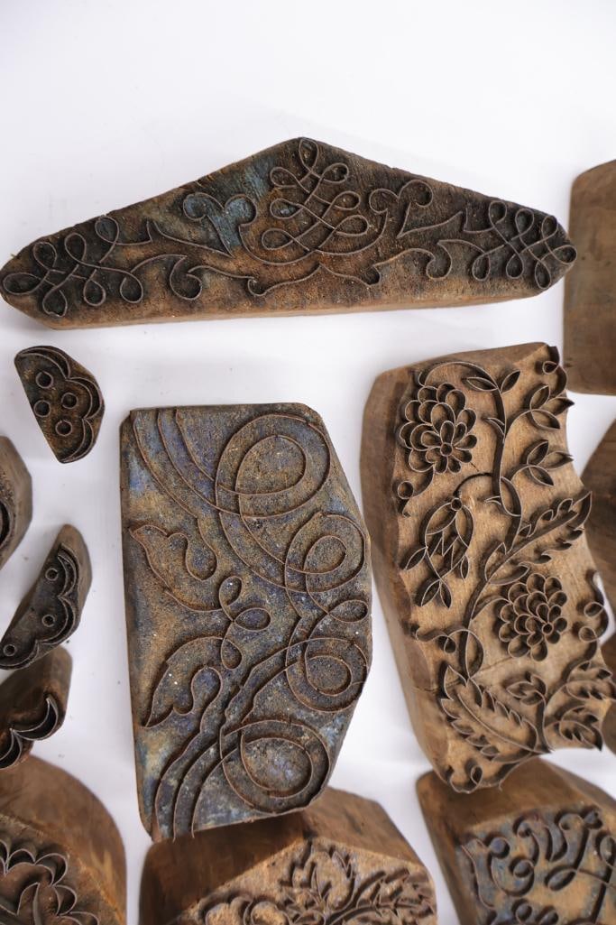 Large Collection of Antique Carved Textile Printing Blocks & Decorative Wood Stamps - 10