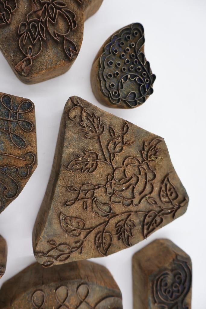 Large Collection of Antique Carved Textile Printing Blocks & Decorative Wood Stamps - 13