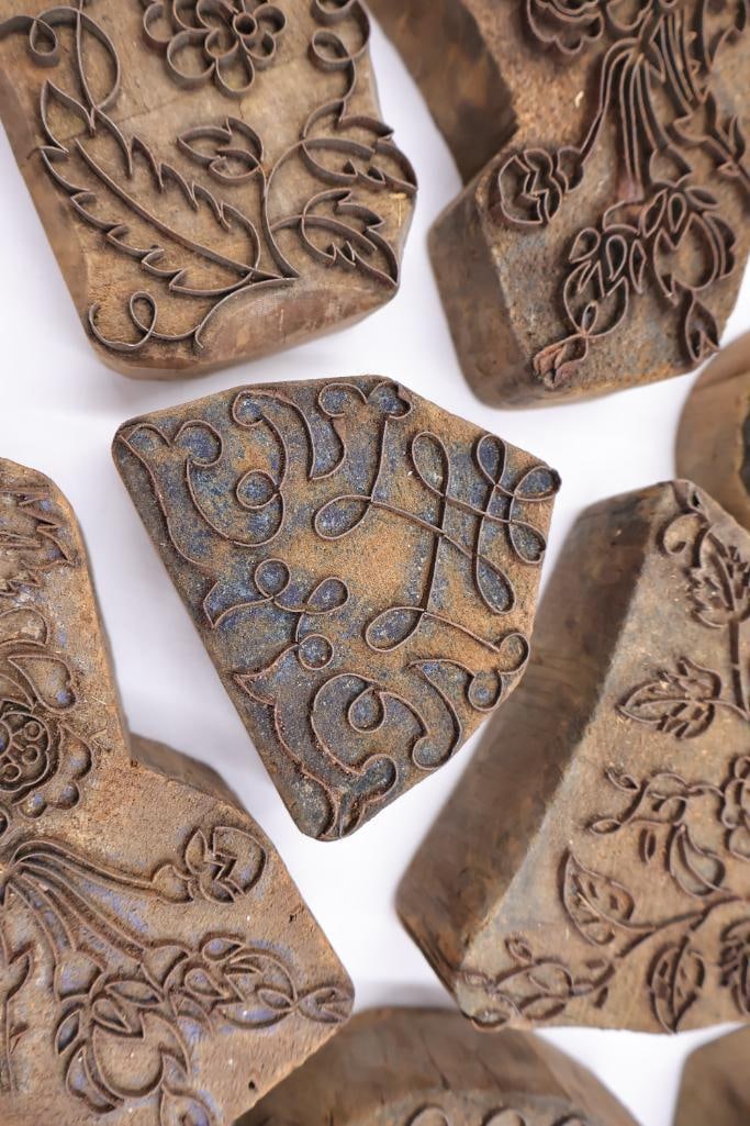 Large Collection of Antique Carved Textile Printing Blocks & Decorative Wood Stamps - 14