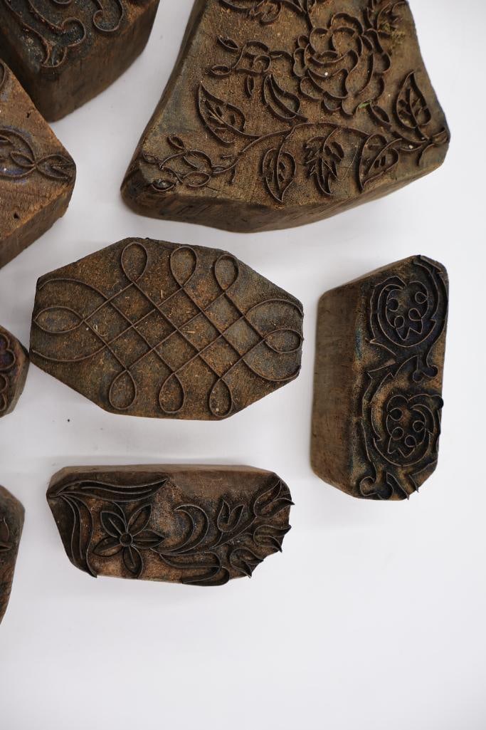 Large Collection of Antique Carved Textile Printing Blocks & Decorative Wood Stamps - 15