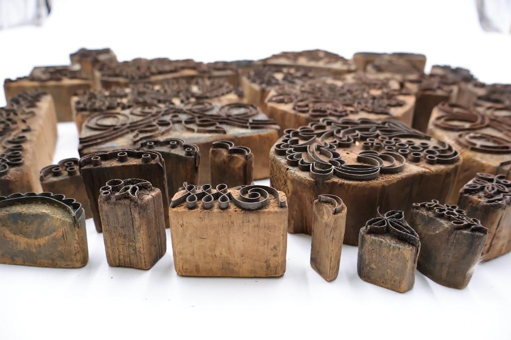 Large Collection of Antique Carved Textile Printing Blocks & Decorative Wood Stamps - 3