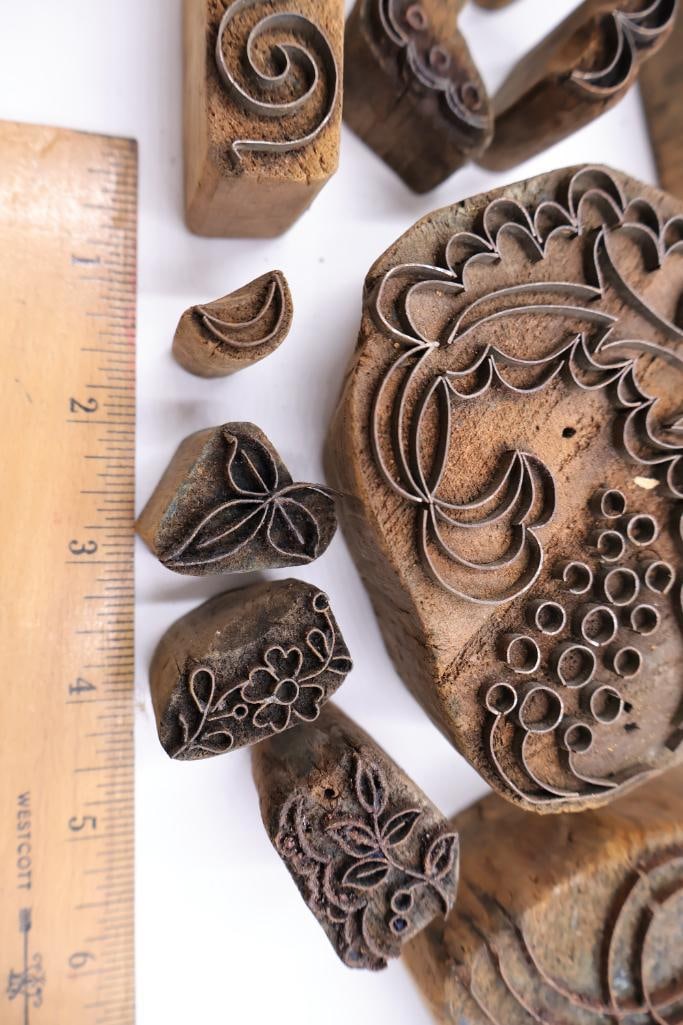 Large Collection of Antique Carved Textile Printing Blocks & Decorative Wood Stamps - 5