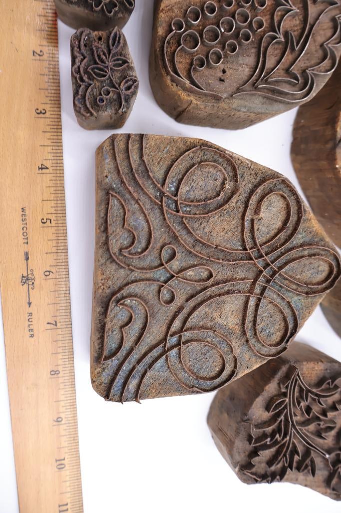 Large Collection of Antique Carved Textile Printing Blocks & Decorative Wood Stamps - 6