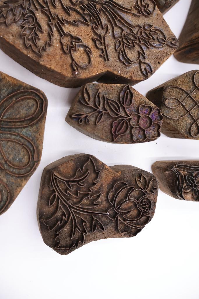 Large Collection of Antique Carved Textile Printing Blocks & Decorative Wood Stamps - 7