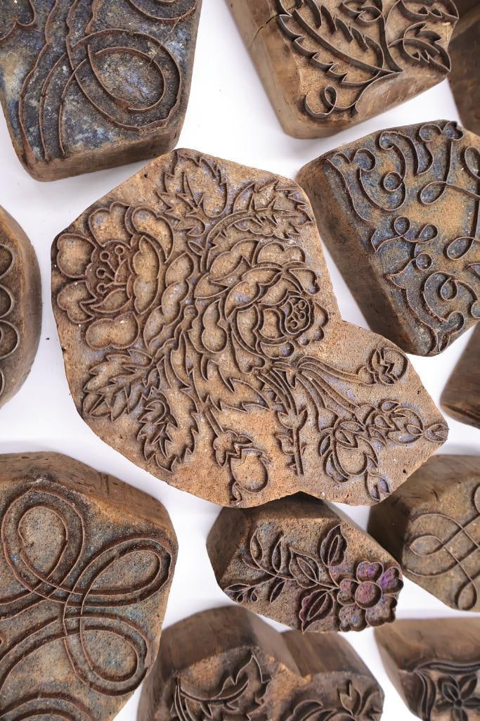 Large Collection of Antique Carved Textile Printing Blocks & Decorative Wood Stamps - 9