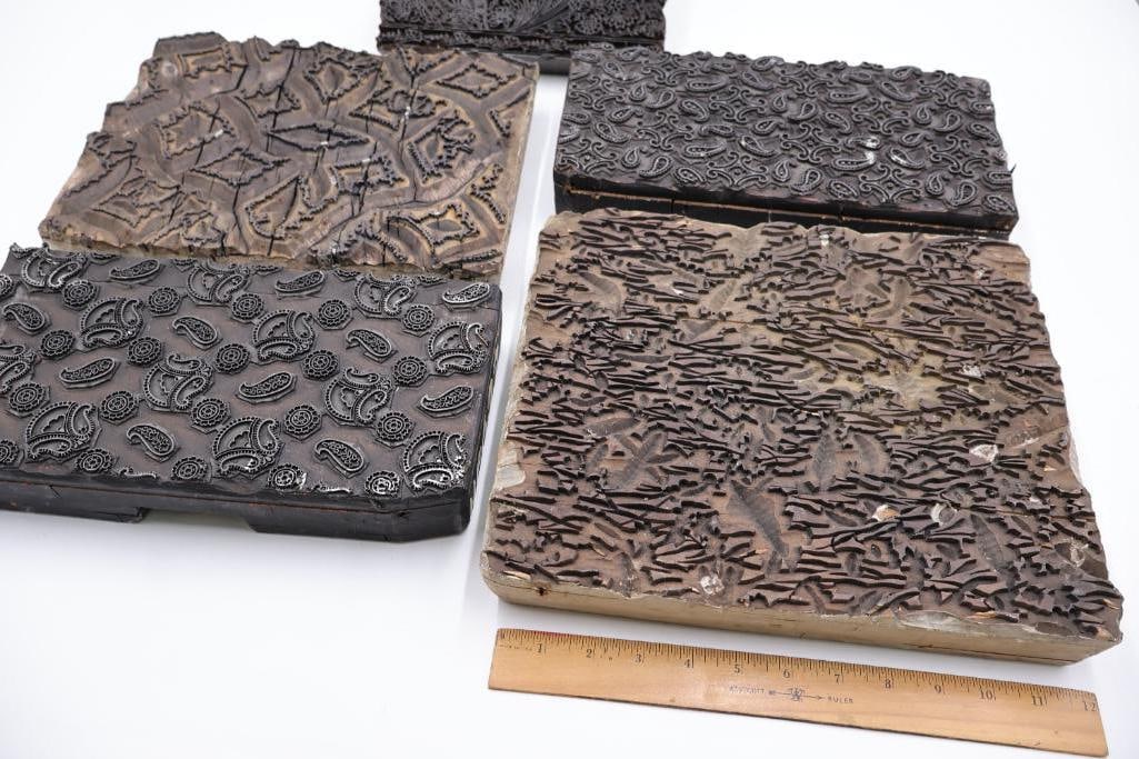 Group of Antique Ornamental Printing Plates & Textured Engraving Blocks - 2
