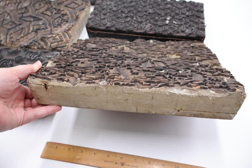 Group of Antique Ornamental Printing Plates & Textured Engraving Blocks - 3