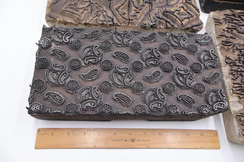 Group of Antique Ornamental Printing Plates & Textured Engraving Blocks - 5