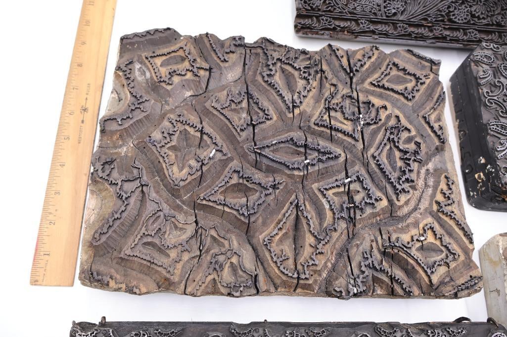 Group of Antique Ornamental Printing Plates & Textured Engraving Blocks - 6