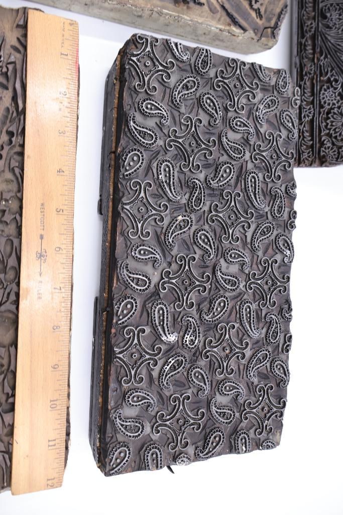 Group of Antique Ornamental Printing Plates & Textured Engraving Blocks - 7