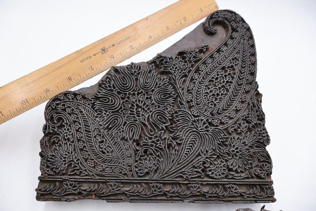 Group of Antique Ornamental Printing Plates & Textured Engraving Blocks - 8