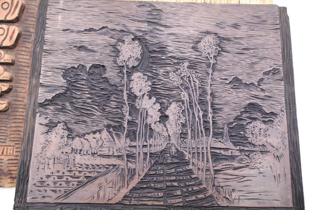 Collection of Artistic Woodcut Printing Blocks & Decorative Engraving Plates - 5