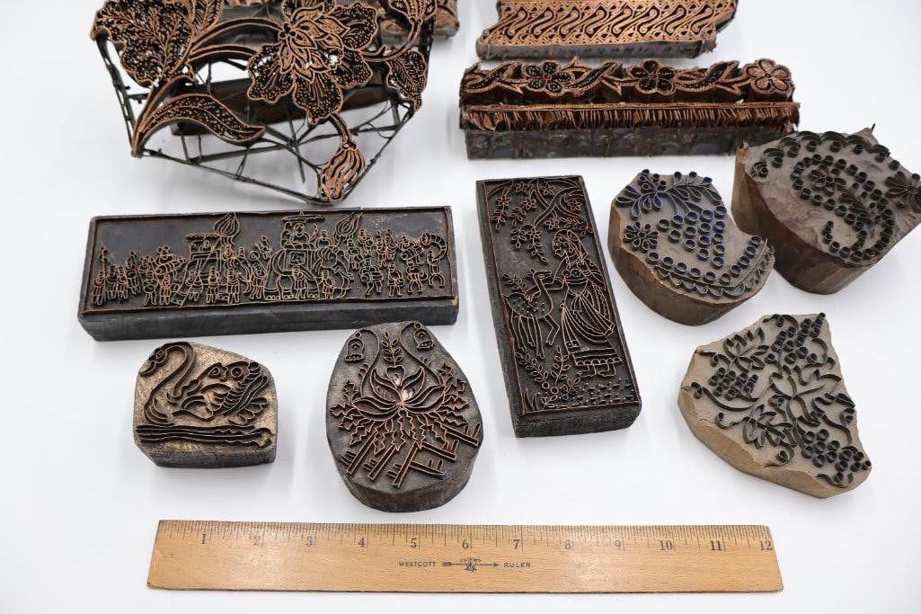 Collection of Antique Carved Textile Printing Blocks & Decorative Stamp Art - 2