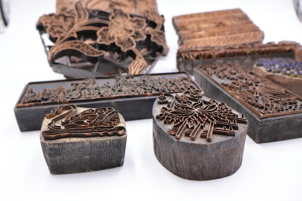 Collection of Antique Carved Textile Printing Blocks & Decorative Stamp Art - 7