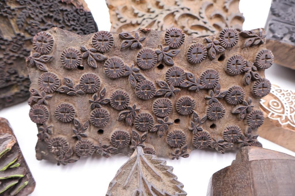 Collection of Antique Carved Textile Printing Blocks & Decorative Stamp Molds - 11