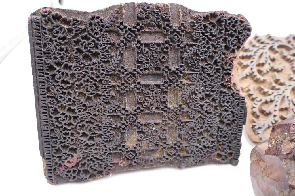 Collection of Antique Carved Textile Printing Blocks & Decorative Stamp Molds - 12