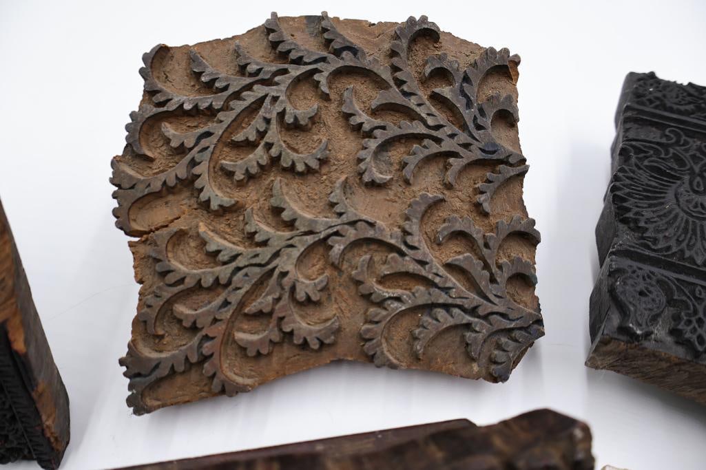 Collection of Antique Carved Textile Printing Blocks & Decorative Stamp Molds - 13