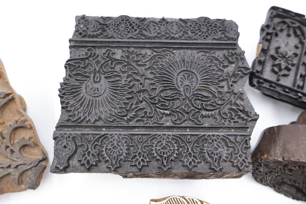Collection of Antique Carved Textile Printing Blocks & Decorative Stamp Molds - 14