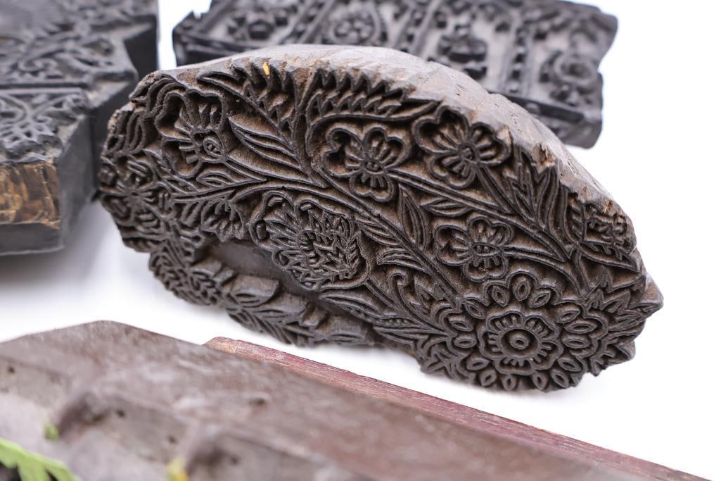 Collection of Antique Carved Textile Printing Blocks & Decorative Stamp Molds - 15