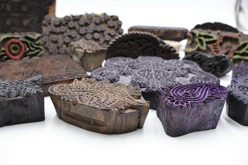 Collection of Antique Carved Textile Printing Blocks & Decorative Stamp Molds - 17