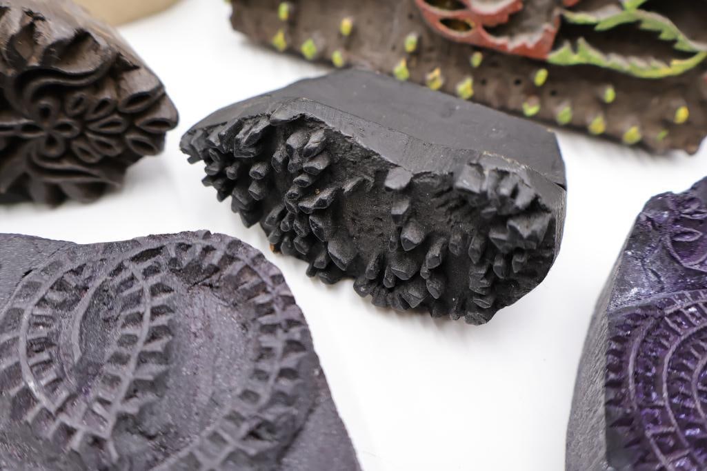 Collection of Antique Carved Textile Printing Blocks & Decorative Stamp Molds - 4
