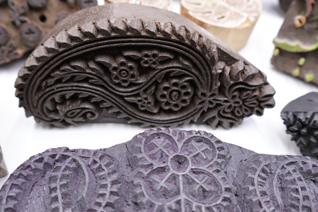 Collection of Antique Carved Textile Printing Blocks & Decorative Stamp Molds - 5