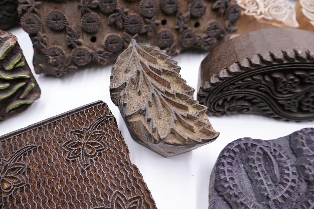 Collection of Antique Carved Textile Printing Blocks & Decorative Stamp Molds - 6