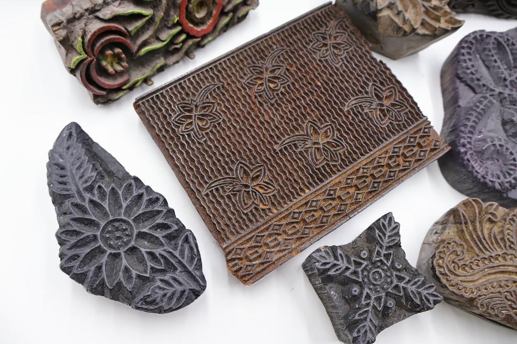 Collection of Antique Carved Textile Printing Blocks & Decorative Stamp Molds - 7
