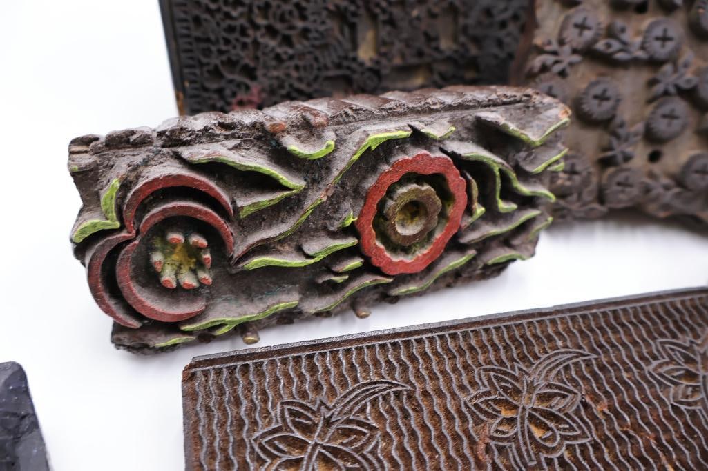 Collection of Antique Carved Textile Printing Blocks & Decorative Stamp Molds - 8