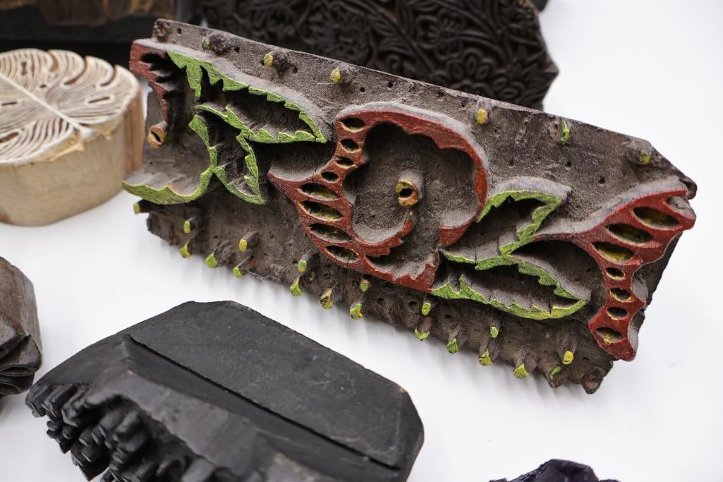 Collection of Antique Carved Textile Printing Blocks & Decorative Stamp Molds - 9