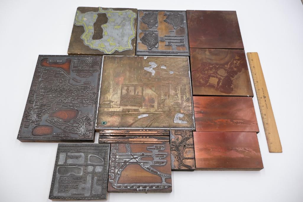 Vintage Copper Printing Plates Featuring Maps, Cityscapes & Scenic Imagery - 2