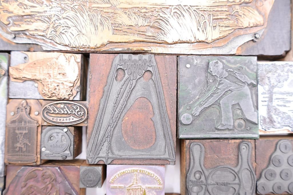 Vintage Letterpress Printing Blocks, Assorted Copper & Wood Cuts - 10