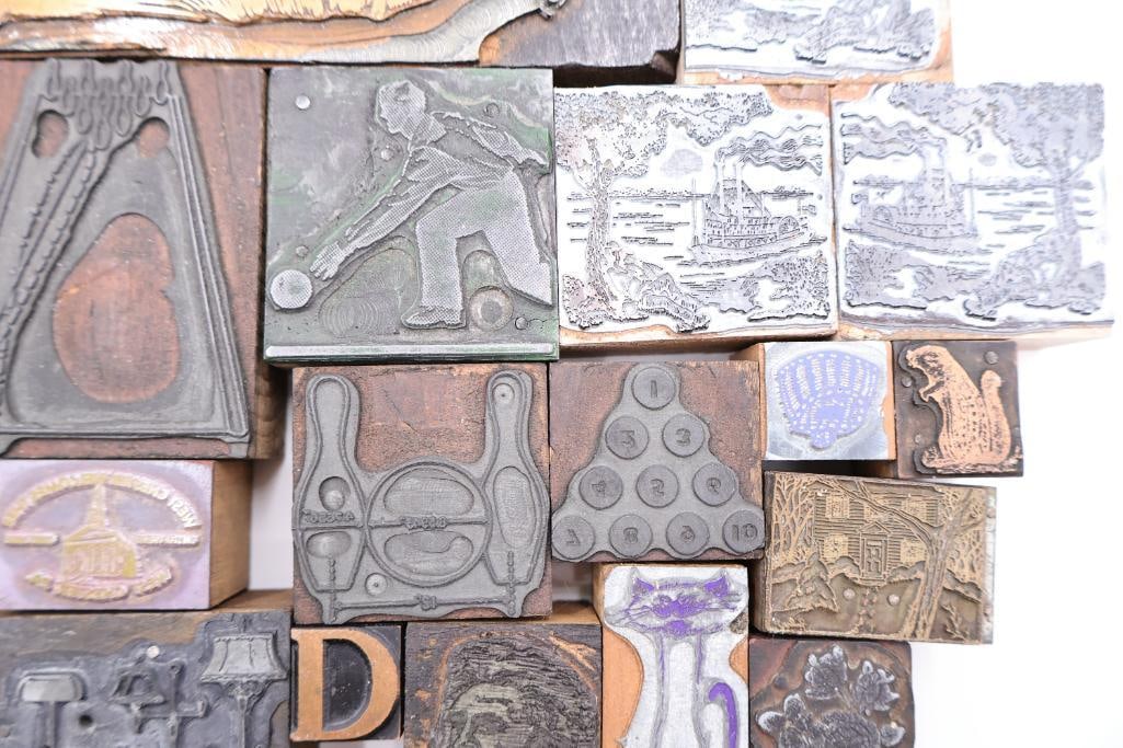 Vintage Letterpress Printing Blocks, Assorted Copper & Wood Cuts - 11