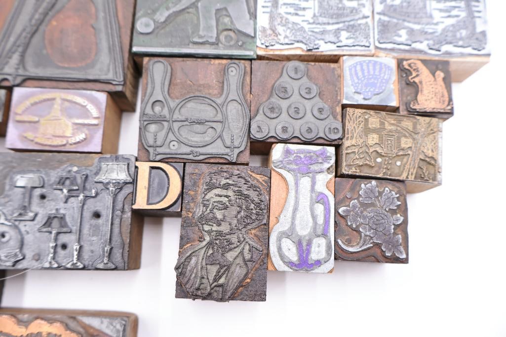Vintage Letterpress Printing Blocks, Assorted Copper & Wood Cuts - 12