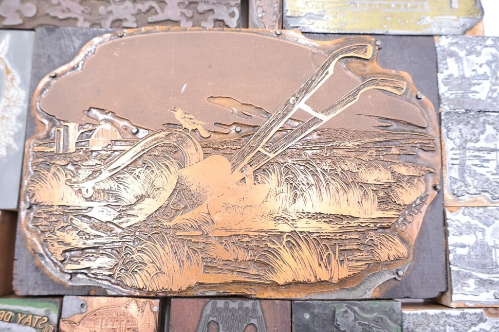 Vintage Letterpress Printing Blocks, Assorted Copper & Wood Cuts - 13
