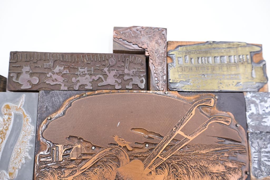 Vintage Letterpress Printing Blocks, Assorted Copper & Wood Cuts - 14